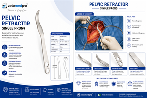 Retractor Pélvico de Una Sola Punta, Hoja de 24 mm de Ancho, Longitud Total de 10.75 pulgadas (27.3 cm), Zetomed Pro - Product Image 5