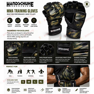 ถุงมืออุตสาหกรรม HANDSCHUHE คุณภาพสูง ถุงมือ MMA แบบครึ่งนิ้ว หนังแท้ ระบายอากาศ กันลม ปรับได้ด้วยแถบตีนตุ๊กแก สำหรับชกมวย - Product Image 6