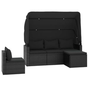 4-Piece <b>Black</b> Poly Rattan Patio <b>Sofa</b> Set with <b>Cushions</b> <b>for</b> Garden Use - Product Image 3