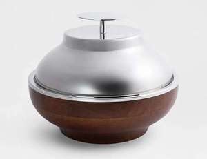 Decorative Silver Conical Lid Food Warmer with Wooden Base Crisscross Pattern Elegant Casserole Pot <b>Kitchenware</b> Home Decor - Product Image 1
