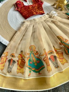 ชุดเลเฮนกาโชลีสำหรับเด็กผู้หญิง HENIXA CREATION HCRK-Onam รุ่นพิเศษ ผ้าโมดอลยาวถึงพื้น พร้อมเสื้อปักลายดอกไม้ จับจีบแบบอินเดีย-ปากีสถาน - Product Image 5