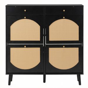 Mobiletto Portascarpe Moderno in Rattan Nero con 2 Cassetti e 4 Sportelli a Ribalta 105*24*110cm - Product Image 4