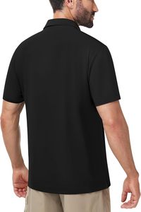 Polo noir pour homme en gros, imprimé numérique respirant, coupe ajustée, manches courtes, mode affaires, anti-boulochage, tricoté - Product Image 2