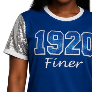 T-shirt à manches courtes pour femme Zeta Phi Beta, en coton bleu, avec sequins 1920, col rond, style Ringer - Product Image 3
