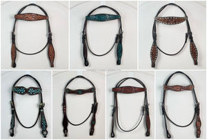 Bandeau de tête de cheval Western personnalisé en cuir de vachette usiné à la main marron riche avec sangles réglables et conception de sculpture florale - Product Image 5