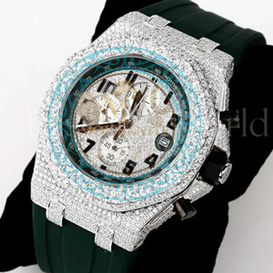 Montre analogique chronographe en quartz moissanite glacé avec bracelet en acier inoxydable, fermoir papillon, incrustation de diamants noirs ETA, style décontracté et luxueux - Product Image 3