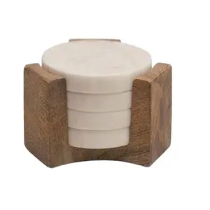Круглые толстые Мраморные Подставки с деревянной подставкой, настольный декоративный высококачественный белый мрамор, подставки для чайных чашек