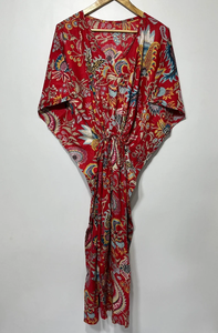 Nouveau Kaftan Indien Évasé à Col en V et Cordon de Serrage, Imprimé Animal, en Coton Doux, Longueur Intégrale, avec Dentelle, pour Plage et Demoiselle d'honneur, pour Femme - Product Image 4