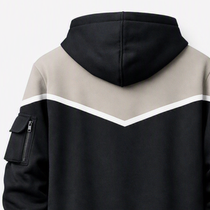 Sudadera con capucha y cremallera de un cuarto para hombre, diseño con bloques de color, bolsillo frontal y cremallera en la manga, estilo casual, negro, beige, blanco - Product Image 6