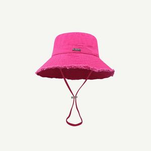 <b>Summer</b> Rose Washed Large Eaves Vacation Fur Edge Chic Hanging Rope Sun logo Cotton Bucket <b>Hats</b> Women Outdoor Bucket <b>Hats</b> - Product Image 1