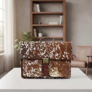 Bolso de Cuero Genuino con Pelo de Vaca Hecho a Mano, Maletín de Negocios Vintage, Bolso Mensajero de Gran Capacidad LPBH-0014 - Product Image 1