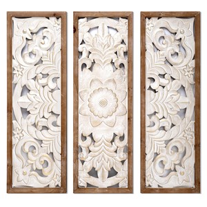 Paneles Decorativos de Pared Tallados a Mano en Madera de Mango - Juego de Arte Mural de Madera Blanqueada - Product Image 4
