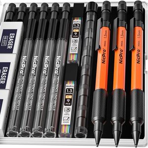 Ensemble de 3 crayons de charpentier robustes orange de 1,3 mm, corps métallique résistant aux intempéries avec 66 mines et 3 recharges d'effaceurs - Product Image 1