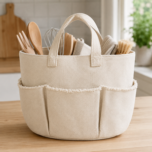 Organic Cotton Canvas <b>Storage</b> <b>Basket</b> 390 GSM Kitchen Caddy GOTS Certified Custom Wholesale OEM ODM Private Label Home Organizer - Product Image 5
