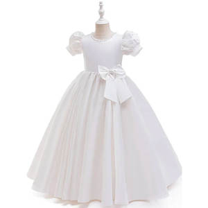 Robe de bal en satin et tulle à manches bouffantes blanches pour filles de 2 à 12 ans, idéale pour mariage et fêtes, nouvelle collection de haute qualité, robe de demoiselle d'honneur en gros - Product Image 1