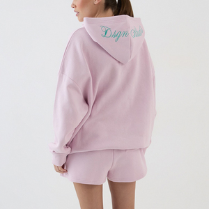 Personalized Custom <b>Womens</b> Hoodie <b>Shorts</b> Set Polyester Cotton Casual Style DTF Print OEM Lounge Matching Two Piece Winter Set - Product Image 1