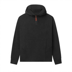 Men's <b>Black</b> Hooded Quarter Zip <b>Sweatshirt</b> Regular Fit Fleece Long Sleeve Casual Autumn Wear - Product Image 1