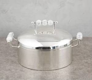 Brushed Silver Chafing Dish Gold <b>T</b> <b>Bar</b> Handle Stainless Steel Luxury Stackable Wooden Food Warmer Premium Buffet Catering - Product Image 6