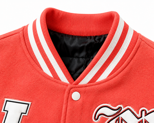 เสื้อแจ็คเก็ตวาร์ซิตี้สีแดงคอรัลสำหรับผู้ชาย SINEWY SPORTS ปักลายต้นปาล์ม LA แขนเสื้อลายเปลวไฟ เสื้อแจ็คเก็ตเบสบอลลำลองสำหรับใส่ในฤดูใบไม้ร่วง - Product Image 4