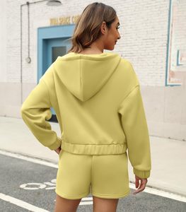 Conjunto de Sudadera con Capucha y Pantalones Cortos para Mujer, Impresión de Logotipo Personalizado, Ropa Urbana Sólida, 100% Algodón, Ropa Casual de Secado Rápido y Transpirable para Verano - Product Image 4