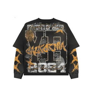 Custom DTG Printed Retro Double Layer Polyester/Cotton Knitted Oversized Neck Long Sleeve Winter Men's <b>Y2K</b> T-<b>Shirt</b> - Product Image 2