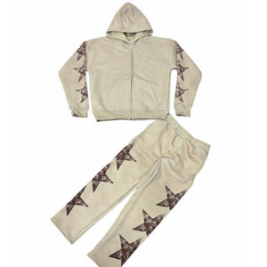 Ensemble de survêtement personnalisé pour garçons et filles, bleu avec étoiles, sweat à capuche zippé et pantalon de jogging, survêtement en polaire bleu pour enfants, sweat à capuche et pantalon imprimés étoiles, OEM - Product Image 2