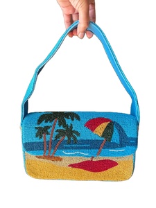 กระเป๋าสะพายไหล่สีน้ำเงินและสีขาวประดับลูกปัด พร้อมงานปักลูกปัดดีไซน์แฮนด์เมดสุดพิเศษ ทนทาน น้ำหนักเบา ใช้ได้ทั้งผู้หญิงและผู้ชาย - Product Image 4