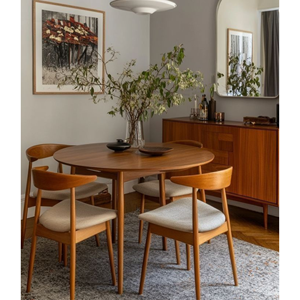 Modern Scandinavian <b>Solid</b> Teak <b>Round</b> <b>Dining</b> <b>Table</b> Set With Chairs 4 Piece <b>Round</b> Design For Home <b>Dining</b> Room Furniture - Product Image 1