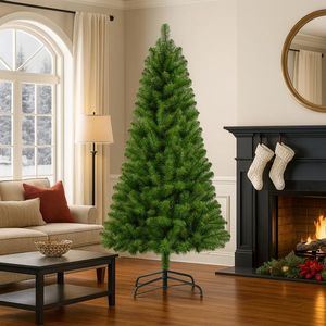 Árbol de Navidad Artificial Verde Clásico de 7 Pies Sin Luces con 775 Puntas de PVC y Base Metálica Resistente, Ramas Completas - Product Image 6