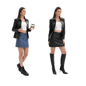 Veste en cuir pour femme, style motard, fermeture éclair, tendance, pour sorties, type de tissu PU - Product Image 5