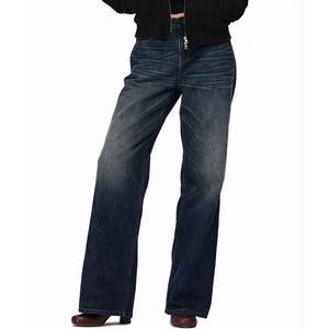 Jeans de Mezclilla Personalizados para Hombre, Cintura Alta, Lavado Medio, 100% Algodón, Corte Casual Regular de Pierna Ancha, Bolsillos, Costuras en Contraste Azules - Product Image 5