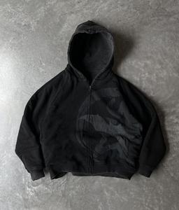 Oversized <b>Black</b> Zip-Up Hoodie <b>Men</b> <b>Tie</b>-Dye Fleece 100% Cotton Pocket Regular Sleeve Winter Casual Streetwear - Product Image 4