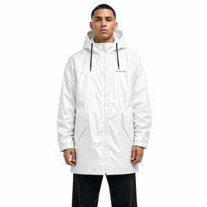 Wholesale <b>White</b> Hooded Nylon <b>Jacket</b> Long <b>Waterproof</b> Windbreaker Streetwear Y2K Custom OEM USA Bulk Apparel Wear men's <b>jackets</b> - Product Image 1