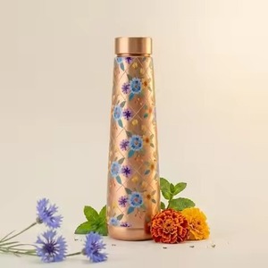 Copper Water Bottle With Hammered Finish Portable Travel <b>Drinkware</b> Minimalist Design Lids Included - Product Image 2