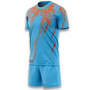 Conjunto de Camiseta de Fútbol Sublimada Azul y Naranja Unisex Personalizada, Transpirable, de Secado Rápido, Ajuste Atlético, Manga Corta, Nombre del Equipo Personalizado - Product Image 4