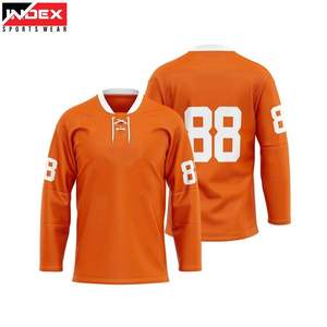 Camiseta de Hockey sobre Hielo Naranja para Hombre, Manga Larga, Cuello en V Sublimado, Corte Regular, Transpirable, Ropa Deportiva para Adultos - Product Image 1