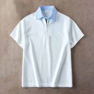 Custom Urban Relaxed Color-blocked <b>Men</b> Short-sleeved <b>Cool</b> Cotton Comfortable Antibacterial Half-zip Collar Wholesale Polo TShirt - Product Image 6