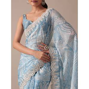 Saree impreso digital con bordado para fiestas Vestidos de carrera - Product Image 6