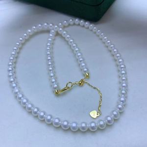 Collar de Perlas de Agua Dulce Naturales de 5-6 mm con Forma Circular Perfecta, Cadena de Clavícula con Luz Intensa, Brillante, Translúcida y Ligeramente - Product Image 2