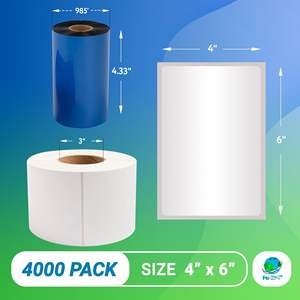 4 \ "X 6 \" Kit de etiquetas de transferencia térmica industrial 4000 Cintas de cera perforadas autoadhesivas blancas Impresora de etiquetas térmicas de núcleo de 3 \" - Product Image 2