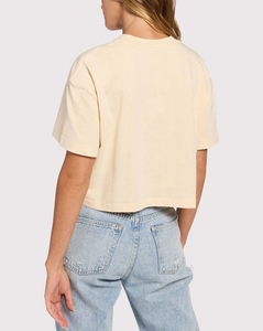 Women's Cream <b>Cropped</b> T-Shirt Short Sleeve Crew Neck Loose Fit Casual Solid Color 100% Cotton Jersey Spring Summer <b>Top</b> - Product Image 6