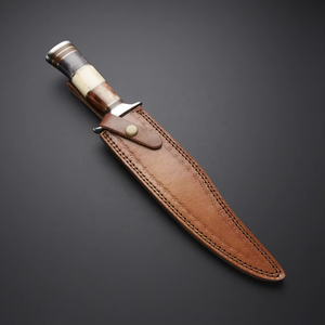 Cuchillo de Caza con Hoja de Acero de Damasco, Mango de Cuero, Borde Dentado, Grado Industrial, ODM, Cuchillo de Supervivencia para Exteriores - Product Image 5