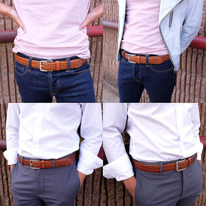 Cinturón de Cuero Genuino Reversible Marrón Cognac de 3.5cm de Ancho con Hebilla de Acero, Ajuste Personalizado, Casual, Formal, Impermeable y Ecológico - Product Image 5