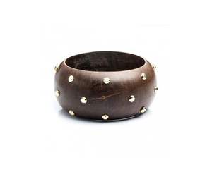 ART RETRO PENTAGRAM WOODEN <b>BRACELET</b> Exaggerated Wide Rivet Design Modern Handmade Waterproof Natural Color Unisex Accessory - Product Image 2