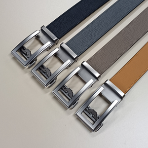 Formal Men's Genuine Cow Hide Leather Belt Solid Color Rectangular Box <b>Frame</b> Steel Buckle Durable One-Piece Molding Style - Product Image 5