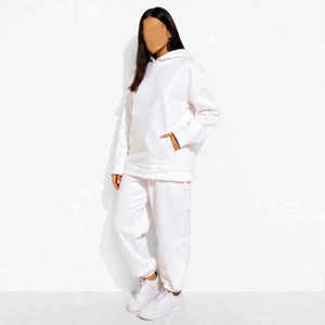 Oversized Pullover Hoodie and Joggers Set for Women – <b>White</b> Soft Fleece <b>Tracksuit</b>, Minimal Lounge Outfit & Custom Logo - Product Image 1
