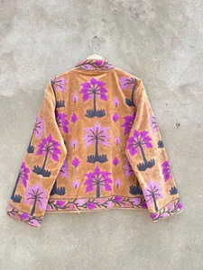 Suzani Embroidered <b>Velvet</b> Boho <b>Jacket</b> <b>Women</b> Floral Ethnic Short Coat Stand Collar Handmade Designer Wear - Product Image 3