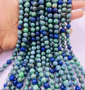 Perles Rondes d'Azurite et de Malachite de la Fabrique Rare Gems, Perles de Guérison, Chaînes de Perles, 15,5 pouces - Product Image 3