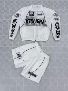 Conjunto Corto de Chaqueta y Pantalones Cortos Reflectantes para Hombre, Estilo Retro Urbano, con Estampado de Bloques de Color, Chaqueta Ligera con Capucha - Product Image 2