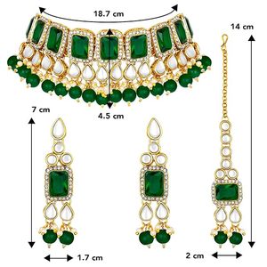 Antique Gold Plated Alloy Necklace Earrings Ring Set Green Zircon Imitation Pearl Tassel Ethnic Women Anniversary Fashion - Product Image 5
